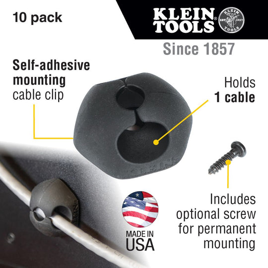 Klein Tools Self-Adhesive Cable Mounting Clips (10-Pack)
