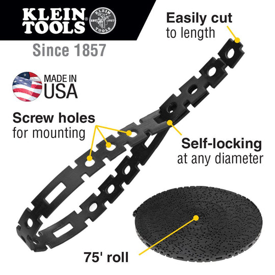 Klein Tools Stretch Cable Tie Roll, 75-Foot