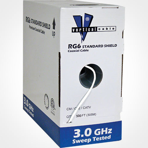 Vertical Cable 500ft RG6 Standard Shield Coaxial Cable - White