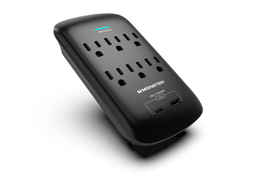 Monster Power Wall Tap Surge Protector, 6 AC, 1 USB-C, 1 USB-A