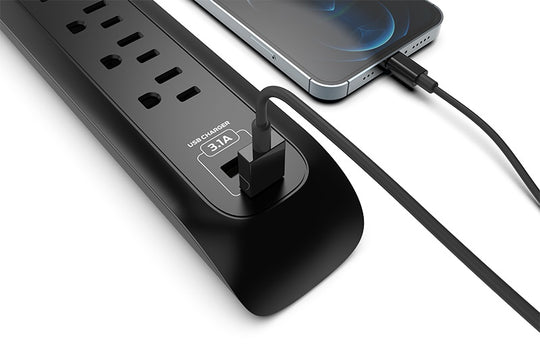 Monster Power Strip Surge Protector, 6 AC, 2 USB-A, 6 ft