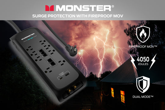 Monster Power Strip Surge Protector, 8 AC, 1 USB-C, 1 USB-A, 6 ft