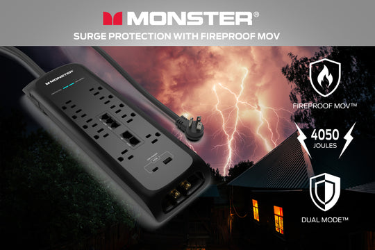 Monster Power Strip Surge Protector, 10 AC, 1 USB-C, 1 USB-A, 6 ft