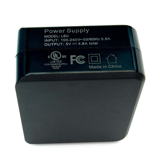 DC5V 4.8A Dual USB Charger AC100/240V Input, Black