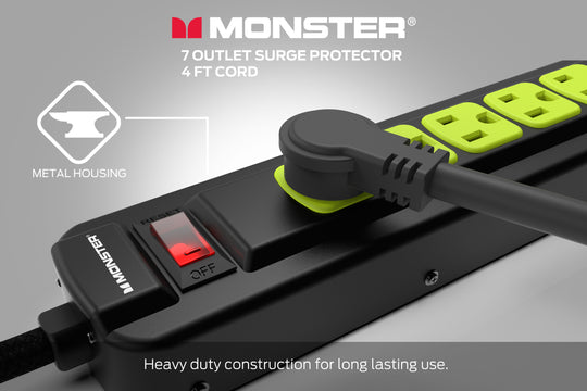 Monster Power Heavy Duty Power Strip Surge Protector, 7 AC, 4ft
