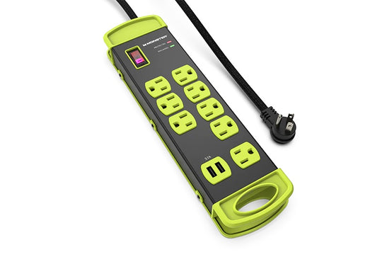 Monster Power Heavy Duty Power Strip Surge Protector, 8 AC, 2 USB-A, 15ft