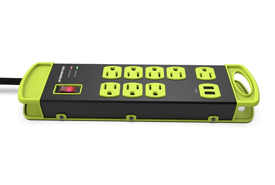 Monster Power Heavy Duty Power Strip Surge Protector, 8 AC, 2 USB-A, 15ft