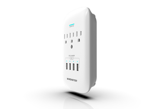 Monster Power Wall Tap Surge Protector, 3 AC, 4 USB (4.2amp), 980J, Fireproof MOV