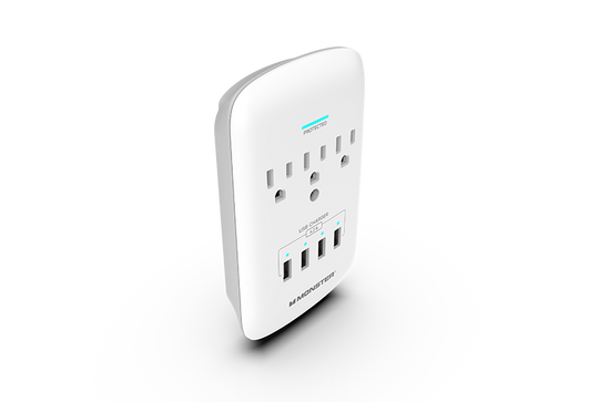 Monster Power Wall Tap Surge Protector, 3 AC, 4 USB (4.2amp), 980J, Fireproof MOV