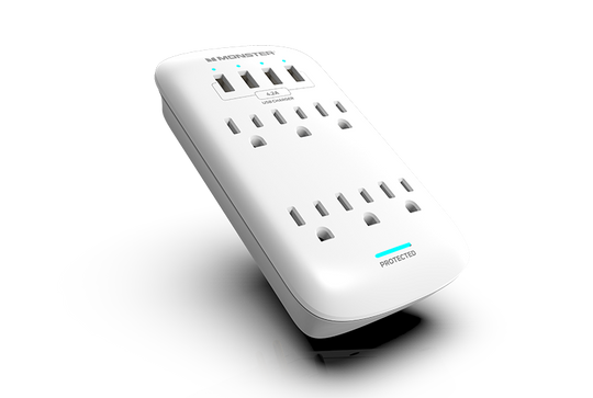 Monster Power Wall Tap Surge Protector, 3 AC, 4 USB-A