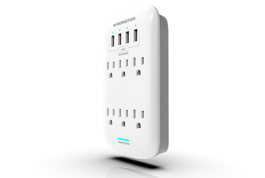 Monster Power Wall Tap Surge Protector, 3 AC, 4 USB-A