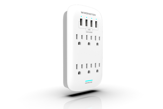 Monster Power Wall Tap Surge Protector, 3 AC, 4 USB-A