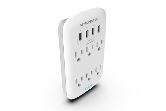 Monster Power Wall Tap Surge Protector, 3 AC, 4 USB-A