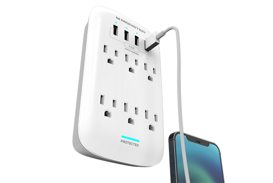 Monster Power Wall Tap Surge Protector, 3 AC, 4 USB-A