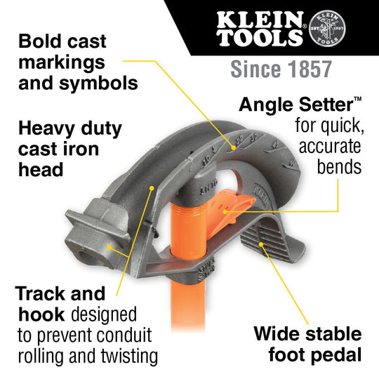 Klein Tools Iron Conduit Bender 3/4" EMT with Angle Setter™, 51604
