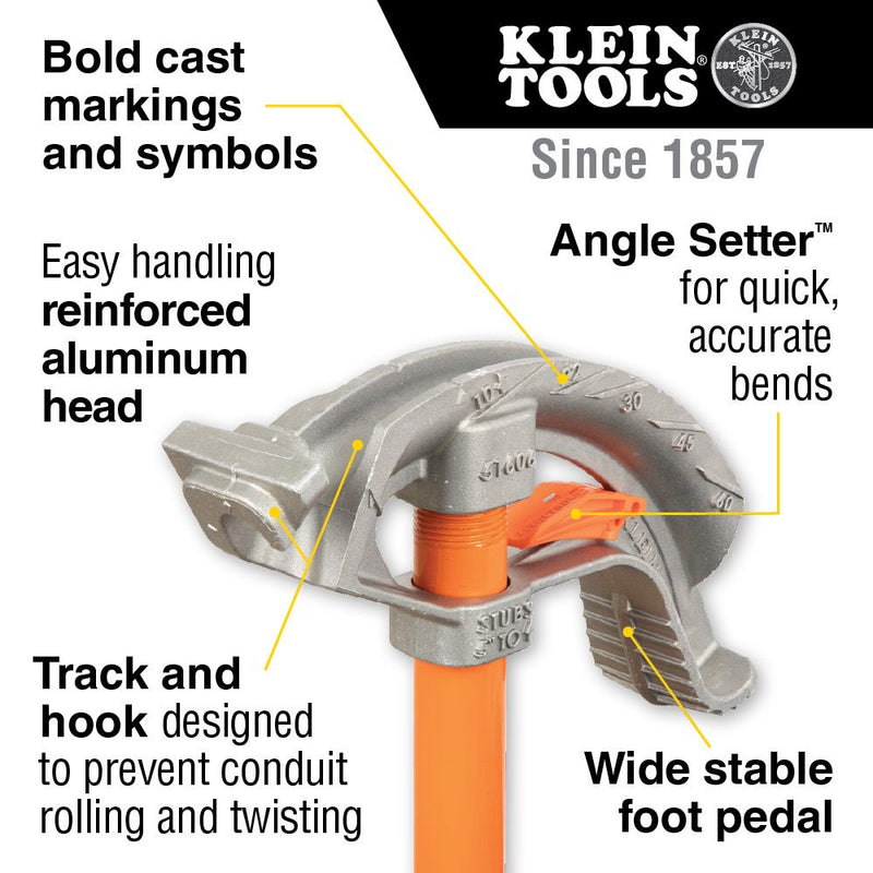 Klein Tools Aluminum Conduit Bender 1/2-Inch EMT with Angle Setter™, 51606