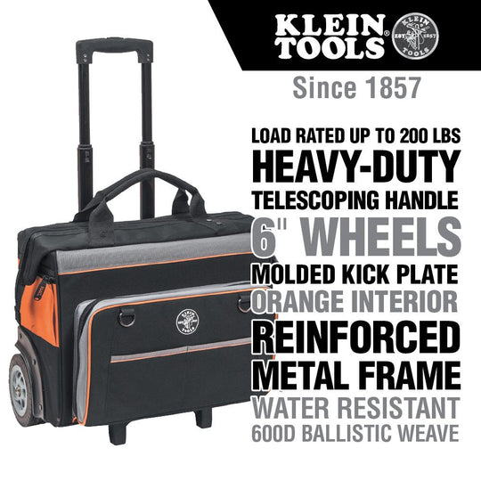 Klein Tools 55452RTB Tradesman Pro™ Rolling Tool Bag, 24 Pockets, 19-Inch