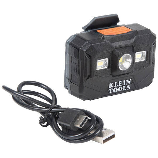 Klein Tools Hard Hat, Vented, Full Brim with Rechargeable Headlamp, White, 60407RL