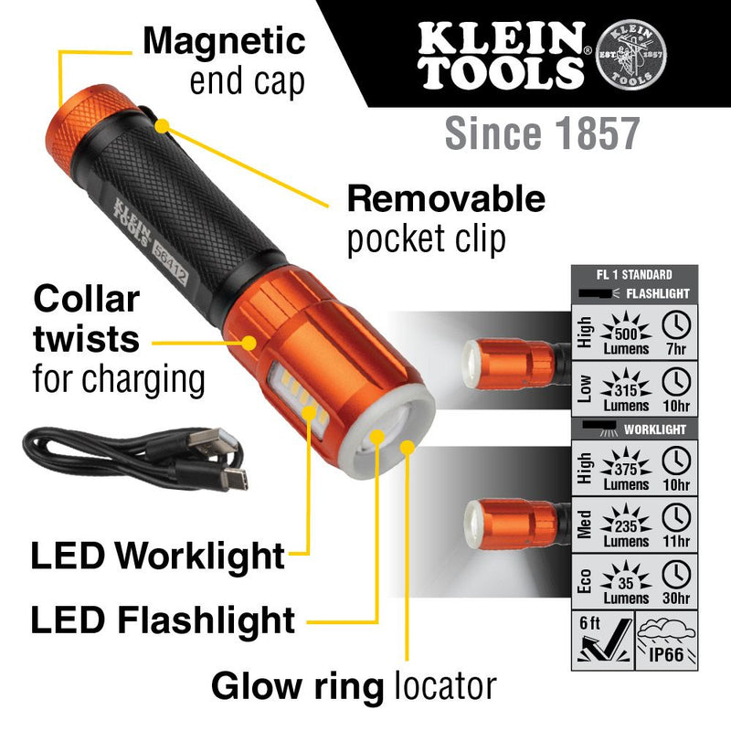Klein Tools Rechargeable LED Flashlight with Worklight