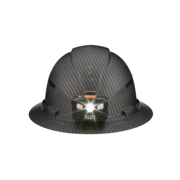 Klein Tools Hard Hat, Premium KARBN, Non-Vented Full Brim, Class E with Headlamp