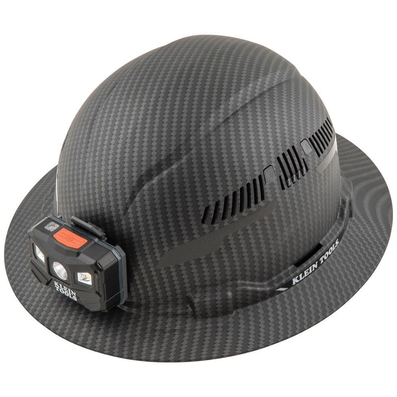 Klein Tools Hard Hat, Premium KARBN, Vented Full Brim, Class C with Headlamp