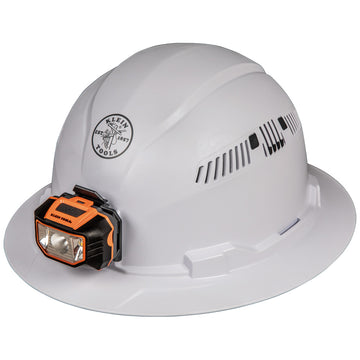 Klein Tools Hard Hat, Vented, Full Brim with Headlamp, 60407