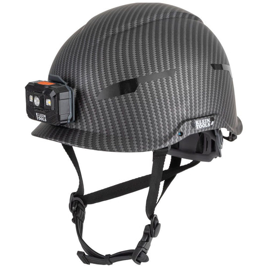 Klein Tools Safety Helmet, Premium KARBN™ Pattern, Non-Vented, Class E, Headlamp, 60515