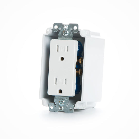 DataComm Recessed Pro-Power Kit w/ Duplex Receptacle and Straight Blade Inlet