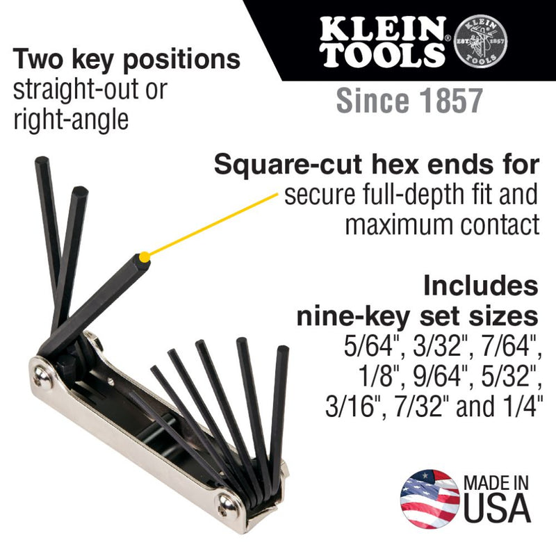 Klein Tools 70591 Nine-Key Inch Folding Hex-Key Set