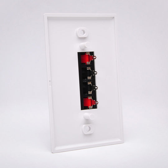 Spring Clip Speaker Wire Wall Plate For Audio w/ 4 Terminals