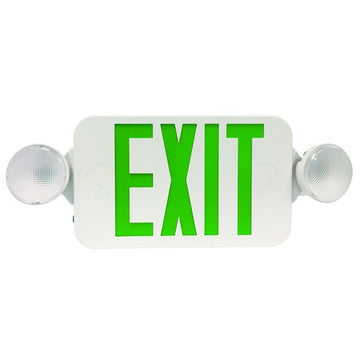 Morris Round Head LED Combo Exit Emergency Light  Green LED White Housing