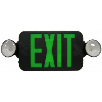 Morris Round Head LED Combo Exit Emergency Light  Green LED Black Housing