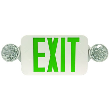 Morris Round Head LED Combo Exit Emergency Light High Output Remote Capable with Self Diagnostic Green LED White Housing