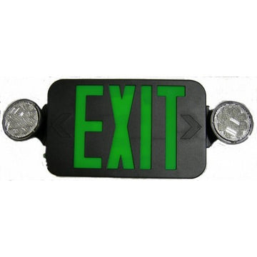 Morris Round Head LED Combo Exit Emergency Light High Output Remote Capable Green LED Black Housing