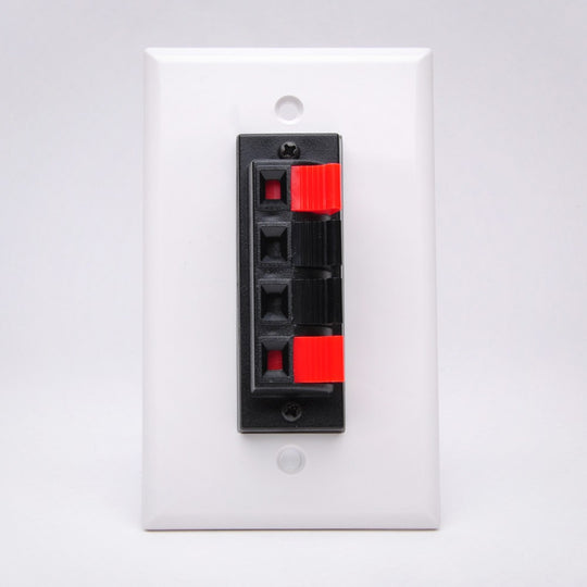 Spring Clip Speaker Wire Wall Plate For Audio w/ 4 Terminals