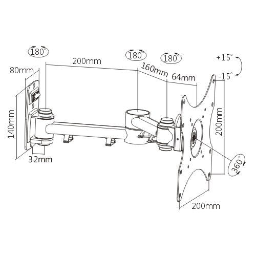 Rhino Brackets Full Motion TV Wall Mount Bracket for 23-42 Inch Screens, Single Arm