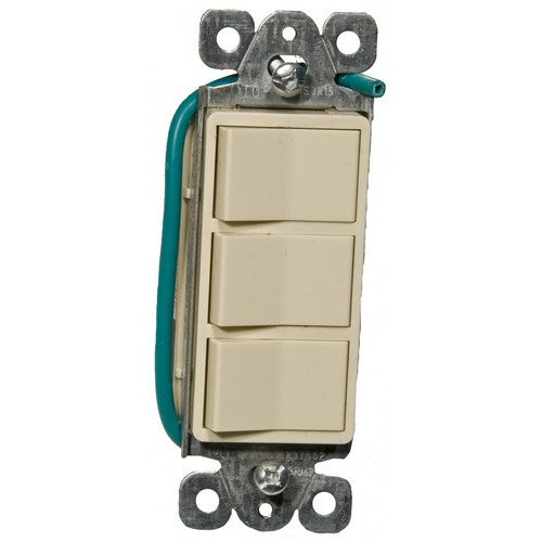 Morris 81970 Commercial Grade Decorative Triple Rocker Switch 15A-120/277V