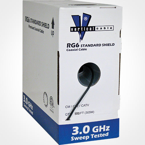 Vertical Cable 500ft RG6 Standard Shield Coaxial Cable - Black