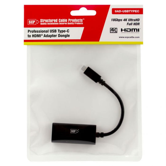 SCP USB Type-C to HDMI Adapter Dongle- Male USB Type-C to Female HDMI Type A, Supports 4K@60Hz HDR