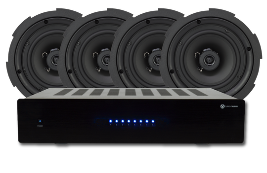 Current AudioAMP870 4 Zone 8 Channel 70 Watts Per Channel Amplifier plus 4 pairs BCS65FL 6.5" In-ceiling Contractor Series Speaker Bundle
