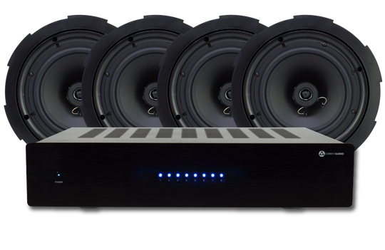 Current AudioAMP870 4 Zone 8 Channel 70 Watts Per Channel Amplifier plus 4 pairs BCS80FL 8" In-ceiling Contractor Series Speaker Bundle
