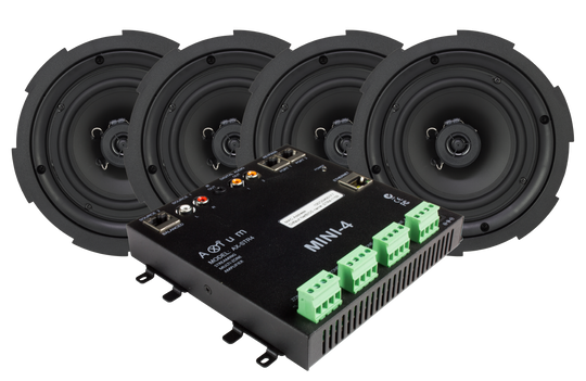 Current AudioAX-MINI4 4 Zone Streaming Multi Room Audio System plus 4 pairs BCS65FL 6.5" In-ceiling Contractor Series Speaker Bundle