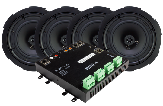 Current AudioAX-MINI4 4 Zone Streaming Multi Room Audio System plus 4 pairs BCS80FL 8" In-ceiling Contractor Series Speaker Bundle