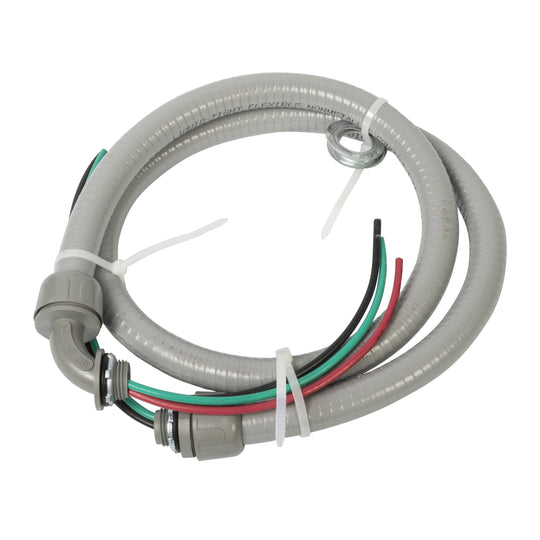 AC Whip Liquid Tight 3 X #10AWG Stranded Red/Black/Green 1/2" Straight & 1/2" 90 Degree Fittings