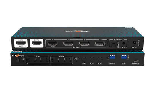 BZBGEAR 4×2 8K UHD HDMI 2.1 Matrix Switcher with Audio De-embedder (8K60, 4K120 4:4:4 10bit VRR, FVA, ALLM support)