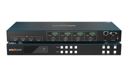 BZBGEAR UHD HDMI 2.1 Matrix Switcher with Audio De-embedder (8K60, 4K120 4:4:4 10bit VRR, FVA, ALLM support) - 4x4