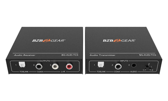BZBGEAR Stereo/TOSLINK/COAX Audio Extender (Transmitter/Receiver) over Cat5e/6/7 up to 950ft
