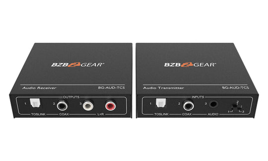 BZBGEAR Stereo/TOSLINK/COAX Audio Extender (Transmitter/Receiver) over Cat5e/6/7 up to 950ft