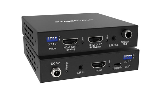 BZBGEAR 1X2 4K 18Gbps UHD Splitter/Scaler w/Analog Audio Embedder & Digital Audio De-embedder