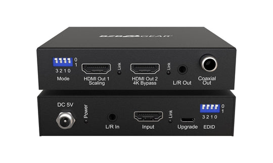 BZBGEAR 1X2 4K 18Gbps UHD Splitter/Scaler w/Analog Audio Embedder & Digital Audio De-embedder